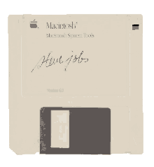 a macintosh system tools floppy disk has a signature of steve jobs on it