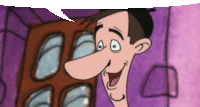 a cartoon of a man with a big nose and a speech bubble above his head