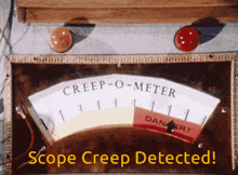 a creep-o-meter is shown with the words scope creep detected below it