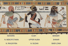 a painting of three men with kush upper nubia n sudan and babylonia written on the bottom