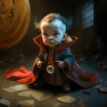 a baby in a doctor strange costume is sitting on the ground