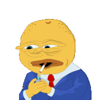 a yellow cartoon character in a suit and tie is lighting a cigarette