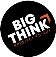 the logo for big think smarter faster is in a black circle