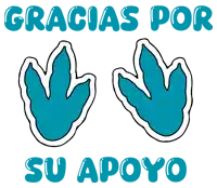 a poster that says gracias por su apoyo with two blue dinosaur footprints