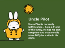 a cartoon of a rabbit named uncle pilot with a sun behind him