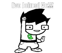 a cartoon character with glasses and a green emblem on his chest says evo joined we !!!
