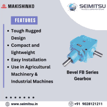 an advertisement for seimitsu bevel fb series gearbox