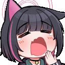 a cartoon girl with a cat ear is crying and covering her mouth .