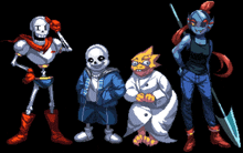 a pixel art of papyrus sans and other characters