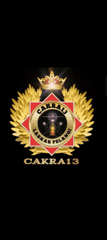 a logo for a company called cakra13 with a crown on top