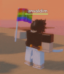 a cartoon character holding a rainbow flag and the name anvaldim