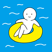 a cartoon of a person floating on a yellow inner tube in the ocean