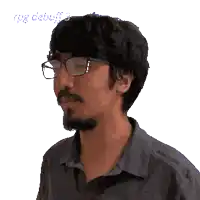 a pixelated image of a man with glasses and a beard saying defense down
