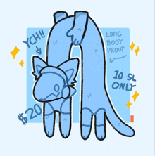 a drawing of a cat with a long body and a price of $ 20