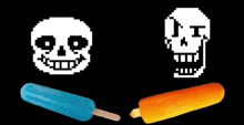 a pixel art drawing of a skull and a popsicle