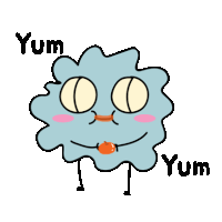 a cartoon drawing of a monster that says yum on it