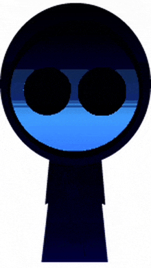 a black circle with two blue eyes and a black outline