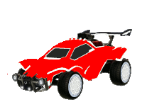 a red rocket league car with white wheels and tires