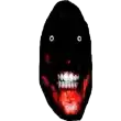 a black face with a red tongue sticking out and white teeth on a white background .