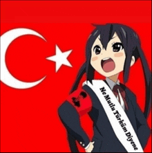 a girl with a sash that says " ne mutlu turkum diyene "