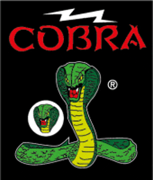 a drawing of a green and yellow cobra with the word cobra above it