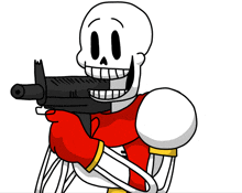 a cartoon skeleton is holding a gun in his hands