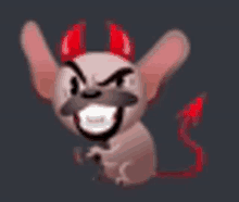 a cartoon mouse with red horns and a red tail