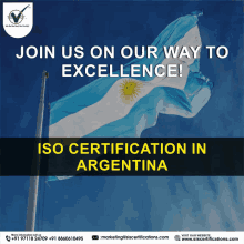 an advertisement for iso certification in argentina with a flag in the background