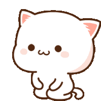 a cartoon drawing of a white cat with a pink ear and nose