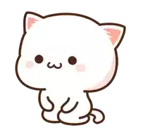 a cartoon drawing of a white cat with a pink ear and nose