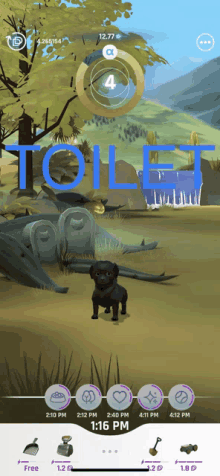 a screenshot of a game called toilet with a black dog