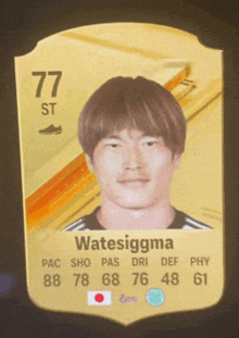 a card of a soccer player with the name watesigma on it