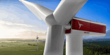 a red and white wind turbine that says king160 on it