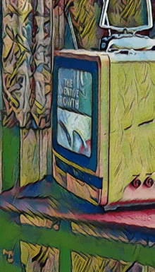 a painting of a television that says the ventive growth on the screen