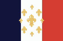 a blue white and red flag with gold fleur de lis