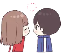a boy and a girl are looking at each other with a circle above them