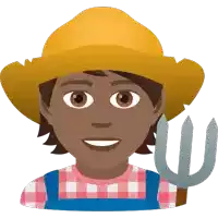 a man wearing overalls and a straw hat holds a fork