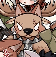 a close up of a cartoon deer with antlers sitting next to a cat .