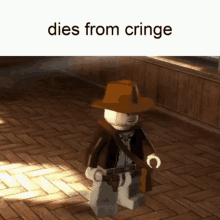 a picture of a lego cowboy with the words dies from cringe