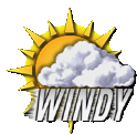 a weather icon that says windy with a cloud and sun