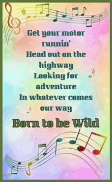 a poster that says born to be wild with music notes on it