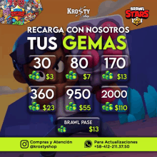 a brawl stars advertisement that says recarga con nosotros tus gems