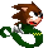 a pixel art drawing of a snake with a green ring around its neck