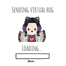 a cartoon of a girl with a heart and the words " sending virtual hug loading "