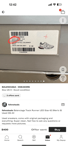 a screenshot of a balenciaga track runner led size 42 men 's shoe