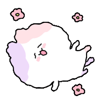 a cartoon drawing of a white cloud with pink flowers surrounding it .