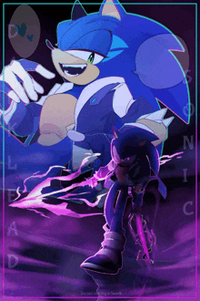 a poster of sonic the hedgehog with a purple background and the words do not copy my artwork