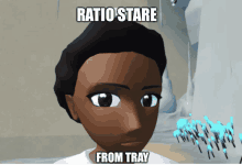 a cartoon of a man with the words ratio stare from tray below him