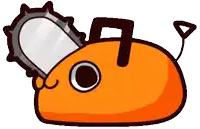 a cartoon drawing of an orange monster with a chainsaw attached to its head