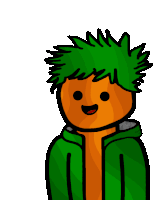 a cartoon of a carrot with green hair and a green jacket